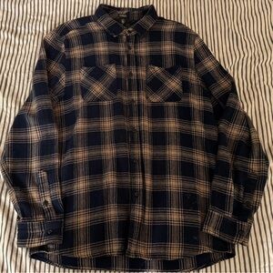 Volcom Dark Blue and Beige Plaid Shirt